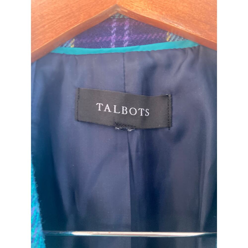Talbots Classic Preppy Shetland Wool Blazer Aspen Plaid Tartan Turquoise Blue 8 - Picture 10 of 14